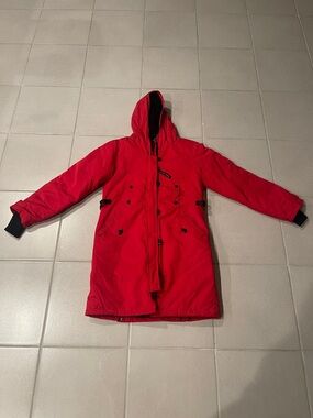 Canada Goose Red Hooded Parka with Black Accents